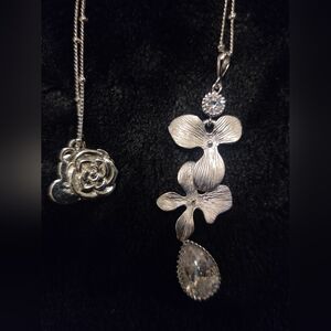 Fleur Envy limited edition Orchid Flower Necklace Silver Tone